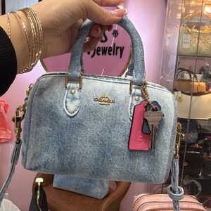 Coach Denim Satchel with Gold Accents